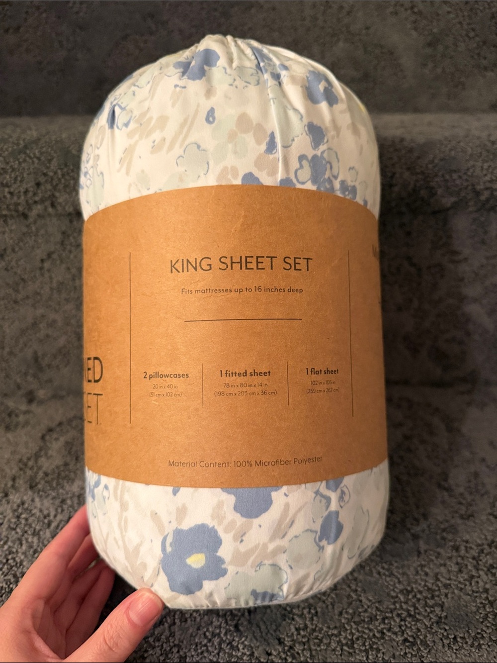 Patterned King Sheet Set - Blue Floral 4-Piece Bedding - Picture 2 of 6